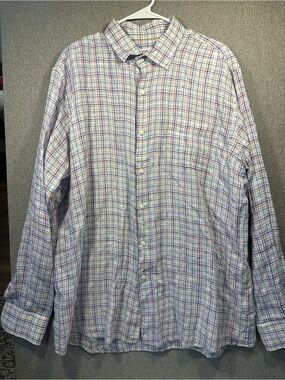 Peter Millar White Button-Down Shirt with Blue & Red Plaid